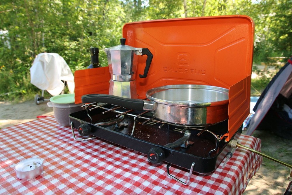 essentials coffee maker and gas stove