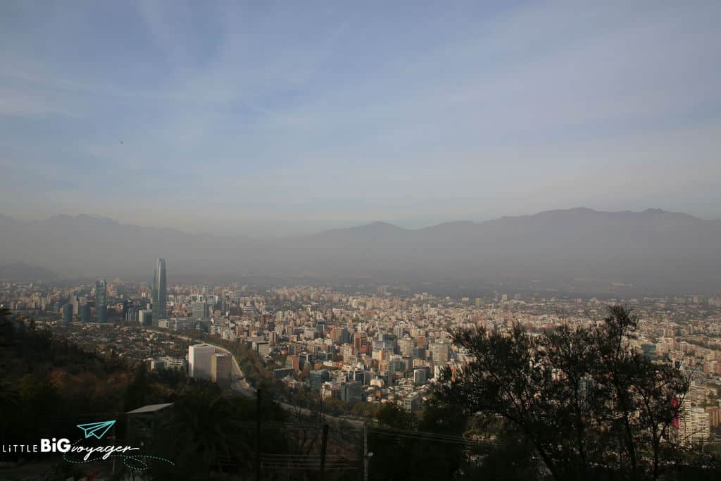 bird's eye view of Santiago while sitting in a cable car
