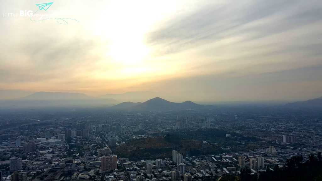 city of Santiago at sunset at cerro San Cristobal