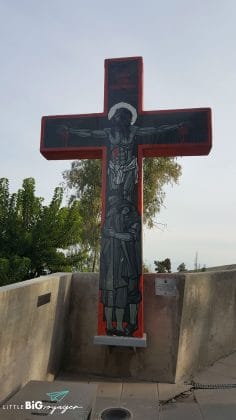 giant cross with pictures at park cerro San Cristobal